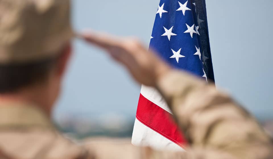 Soldier Saluting American Flag