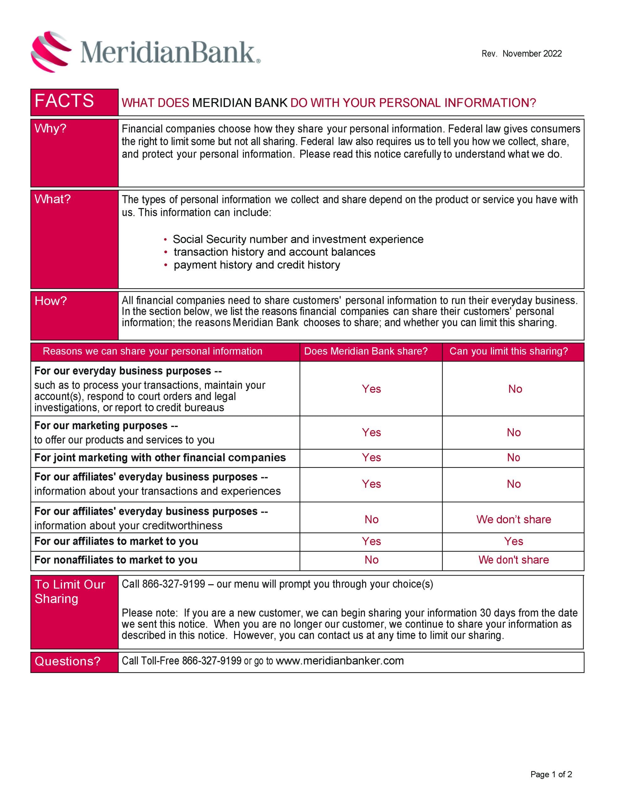 Privacy Policy page 1 of 2