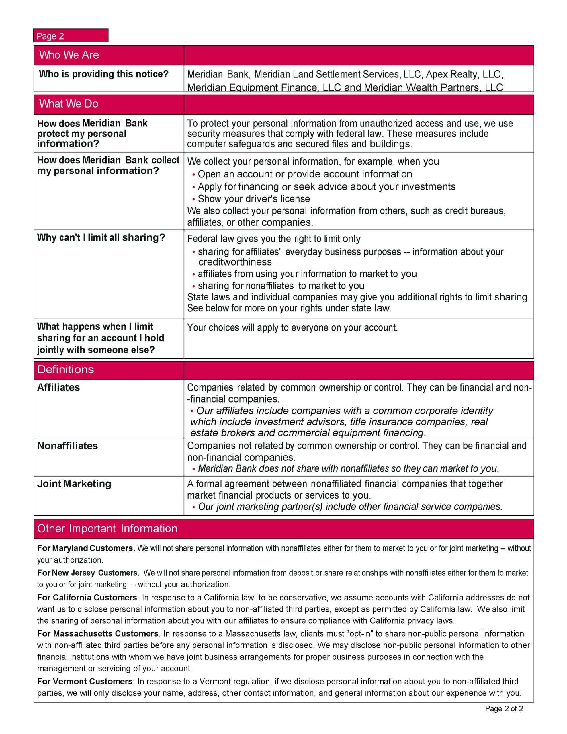 Privacy Policy page 2 of 2